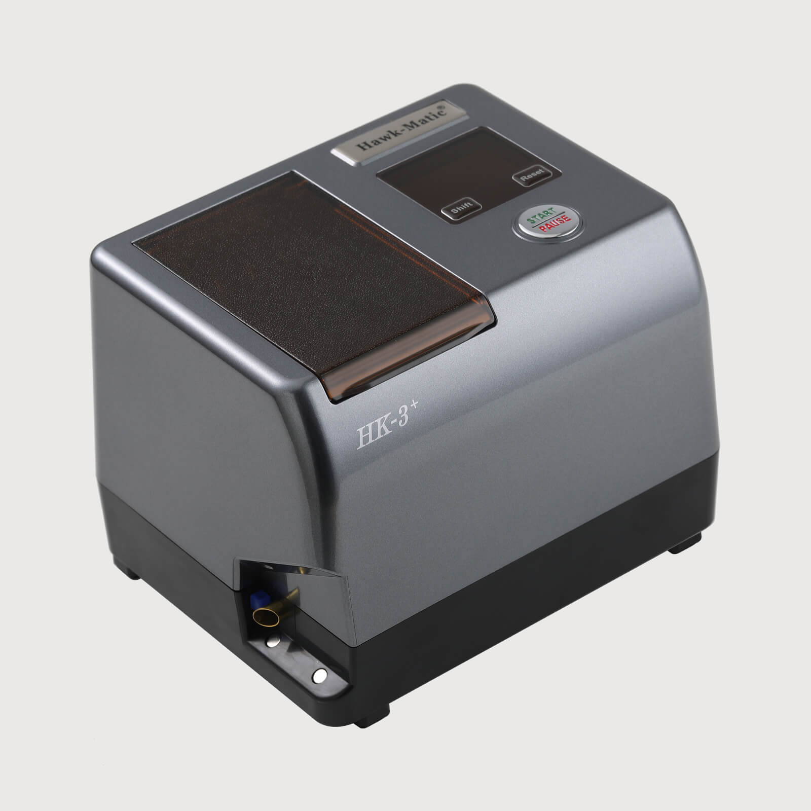 Hawk-Matic HK-3 elektrische Stopfmaschine in Titangrau mit transparentem Deckel des Tabakbehälters