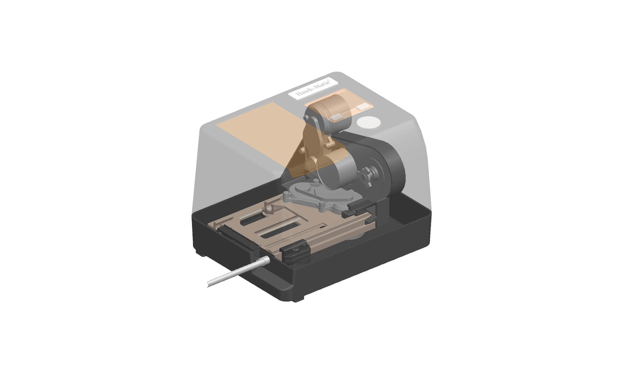 Schnittdarstellung der Hawk-Matic HK-3 mit innenliegender Mechanik (Herstellergrafik)