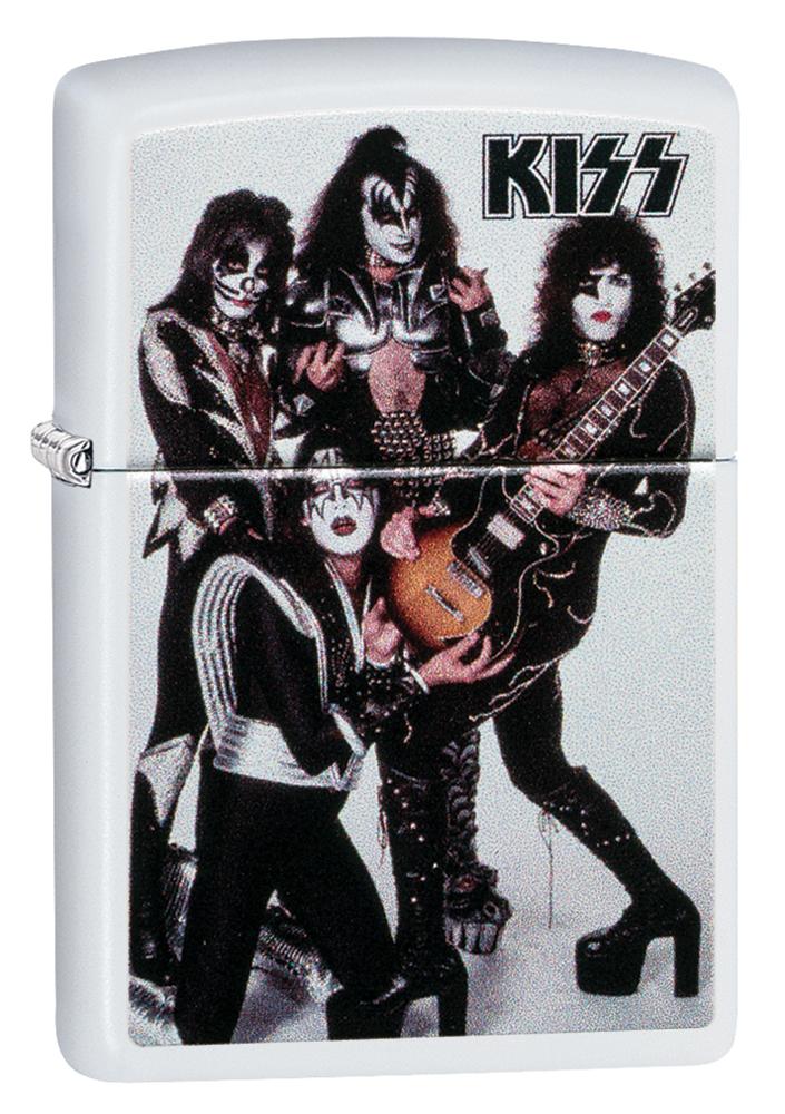 Zippo Feuerzeug White Matte mit Color-Image-Motiv der Rockband KISS