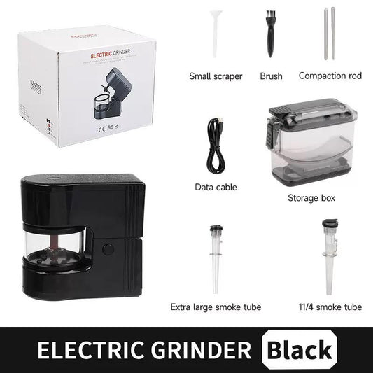 Elektrischer Grinder Set Schwarz mit Zubehör – elektrische Kräutermühle, elektrischer Kräutergrinder