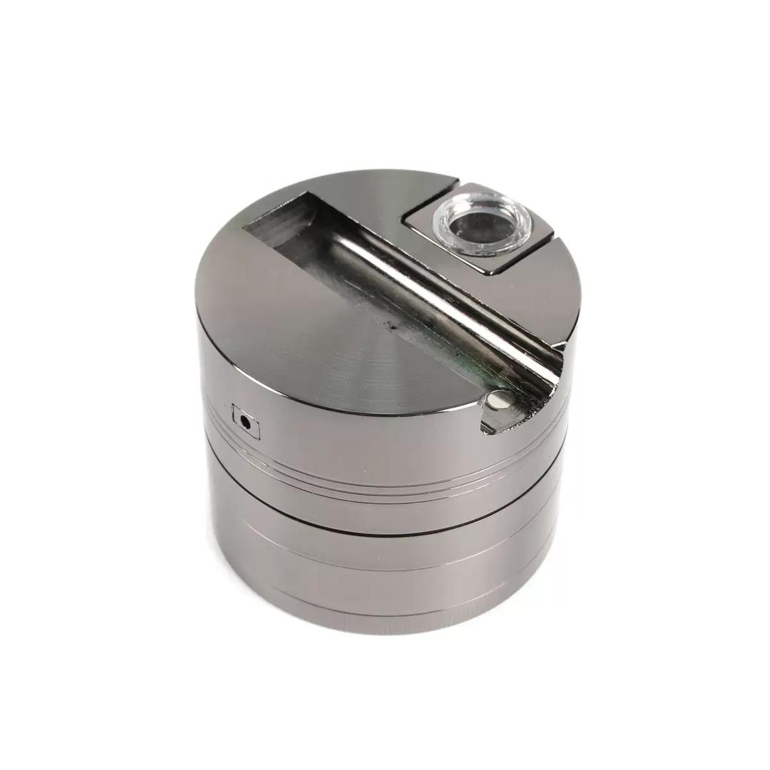Grinder mit Pfeife 75mm Gun Metal – 4-teilig & massiv – Grinder mit Magnetverschluss, Grinder mit Pfeifeneinsatz