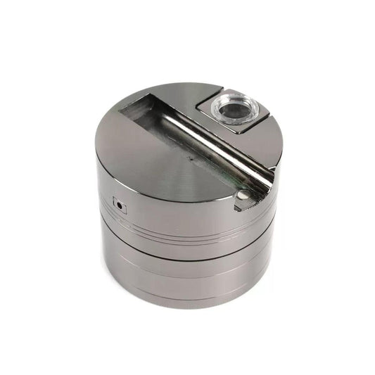 Grinder mit Pfeife 75mm Gun Metal – 4-teilig & massiv – Grinder mit Magnetverschluss, Grinder mit Pfeifeneinsatz