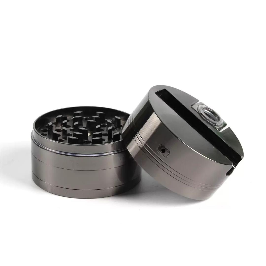 Grinder mit Pfeife 75mm Gun Metal – 4-teilig & massiv – Grinder mit 75mm Durchmesser, Grinder mit Extra