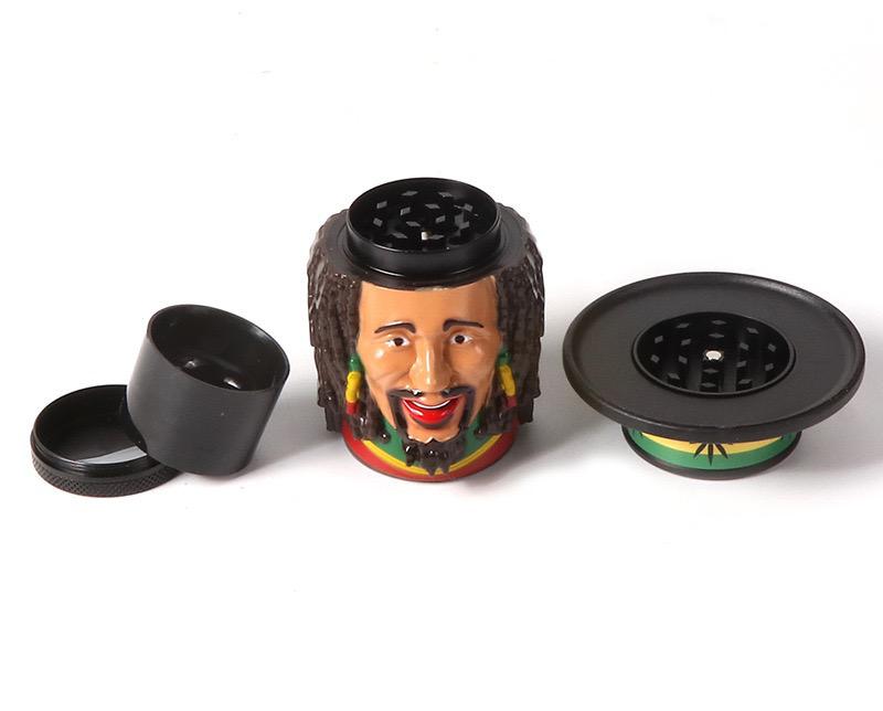 Jamaica Rasta Grinder 76 mm 3D-Kopf Design – bunter Grinder, cooles Rauchzubehör