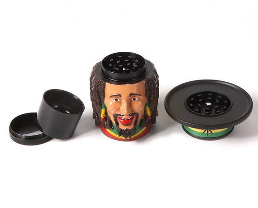 Jamaica Rasta Grinder 76 mm 3D-Kopf Design – bunter Grinder, cooles Rauchzubehör