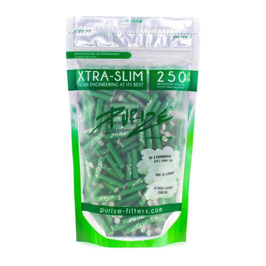 PURIZE Aktivkohlefilter XTRA Slim Green 250 Stück – 9 mm, Aktivkohlefilter 250 Stück