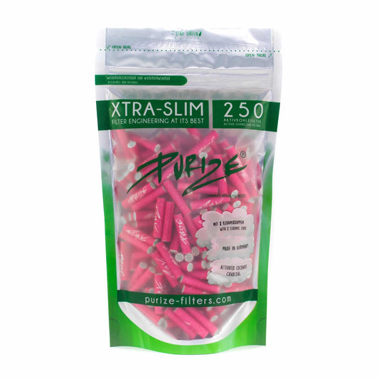 PURIZE Aktivkohlefilter XTRA Slim Pink 250 Stück – 9 mm, Aktivkohlefilter 250 Stück