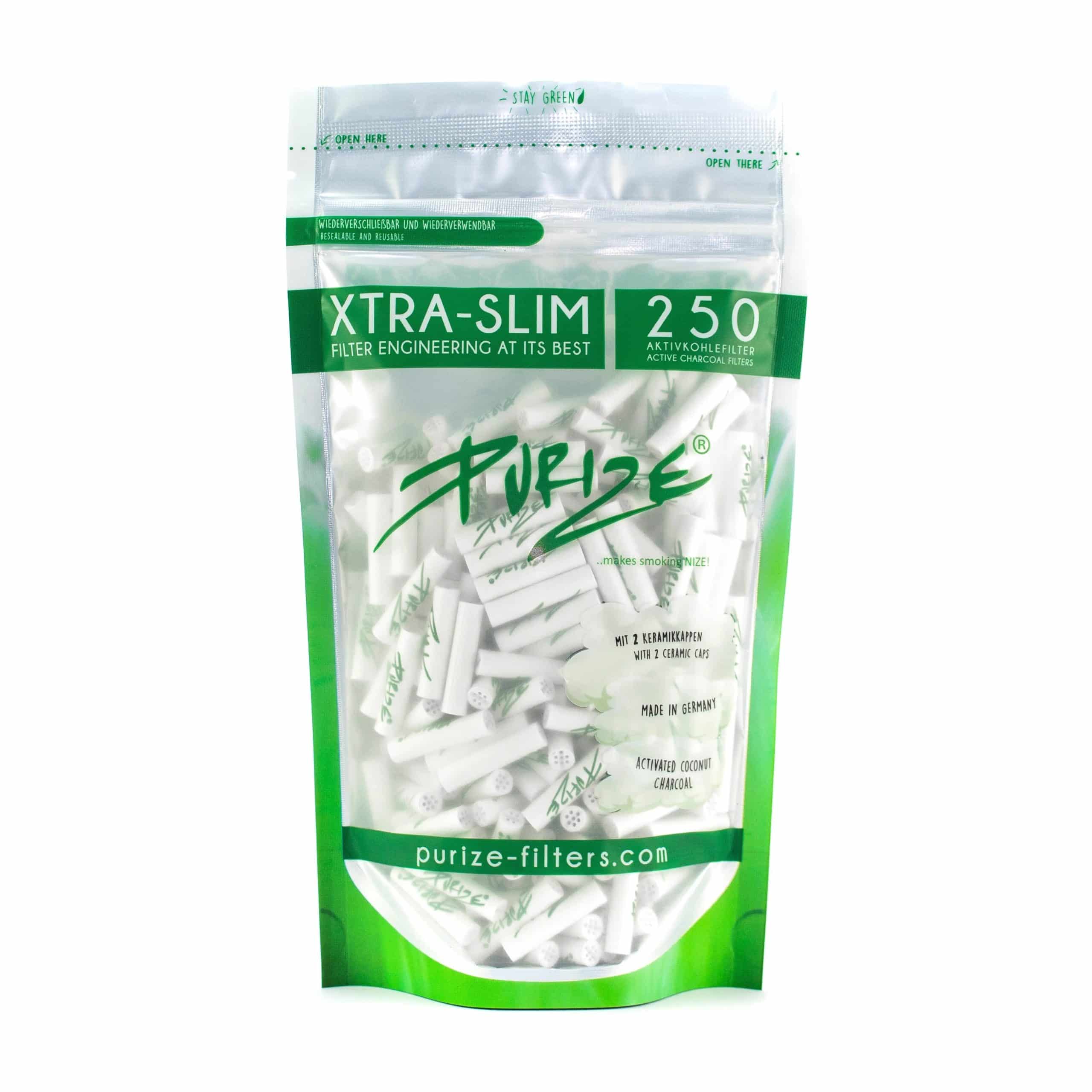 PURIZE Aktivkohlefilter XTRA Slim Weiss - 250 Stück – 9 mm, Aktivkohlefilter 250 Stück