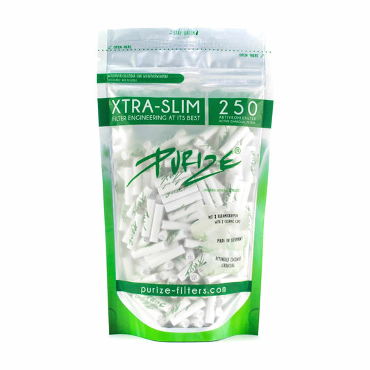 PURIZE Aktivkohlefilter XTRA Slim Weiss - 250 Stück – 9 mm, Aktivkohlefilter 250 Stück