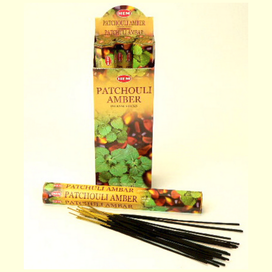 HEM Patchouli Amber Räucherstäbchen - 20 Stk – aromatische HEM Stäbchen, beruhigende Räucherstäbchen