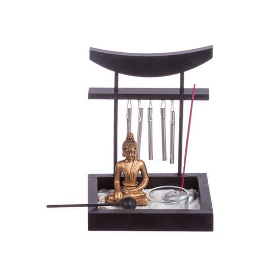 Räucherstäbchenhalter Zen Garten mit Klangspiel – Buddha Räucherset, Entspannungsset mit Räucherstäbchen