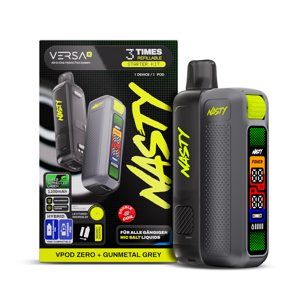 NASTY VERSA X Starter Kit Gunmetal Grey – 10 ml Pod, 1100 mAh Akku