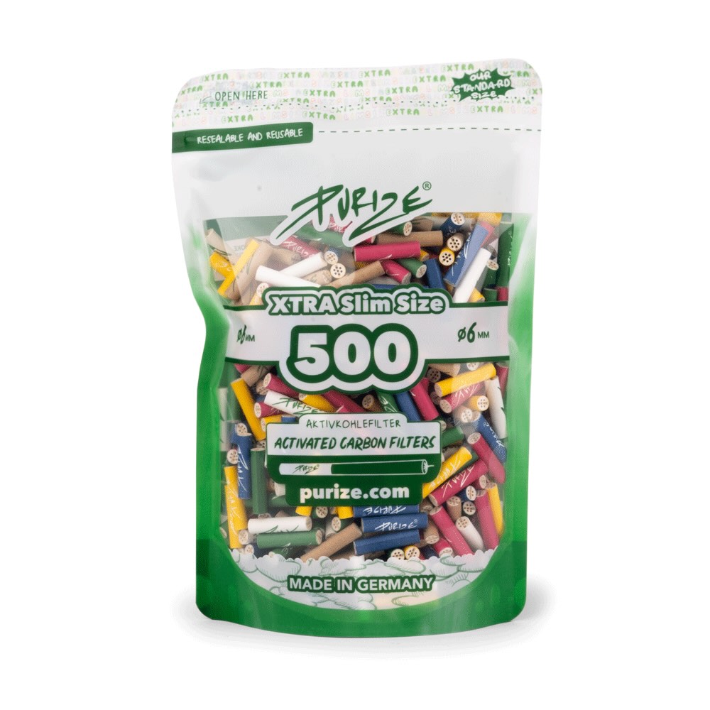 PURIZE - Xtra Slim Aktivkohlefilter Mix - 500Stk – Aktivkohlefilter PURIZE, Filter für Selbstgedrehte