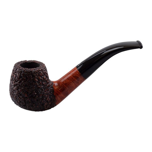 Ascorti Italia Rustic Carved Bent Tabakpfeife, rustiziert/beschnitzt, gebogen, Bruyère mit 9-mm-Filter – Seitenansicht