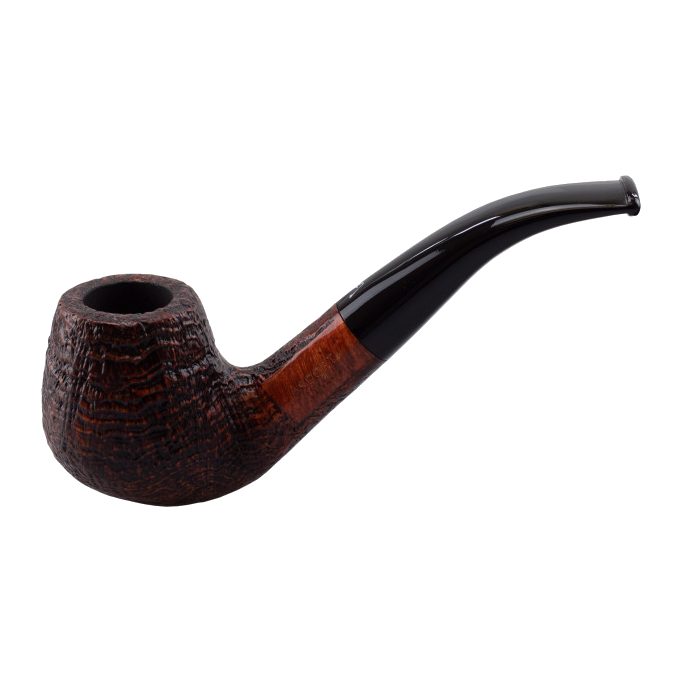 Ascorti Italia Sand Bent Tabakpfeife, sandgestrahlt, gebogen, Bruyère mit 9-mm-Filter – Seitenansicht