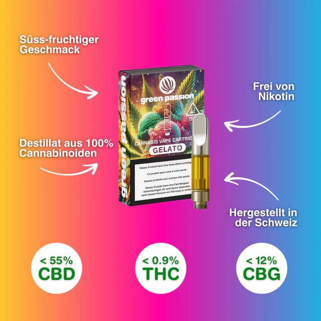 CBD Vape Cartridge Gelato – 55 % CBD – Greenpassion – CBD Cart kaufen, CBD Cart online