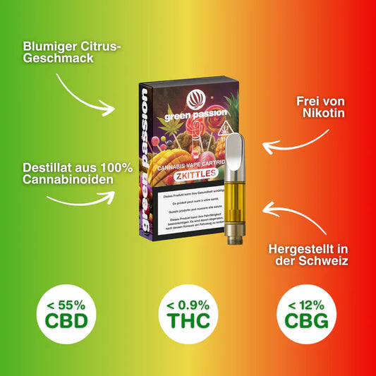 CBD Vape Cartridge Zkittles – 55 % CBD – Greenpassion – CBD Cartridge 55%, CBD Cartridge Schweiz