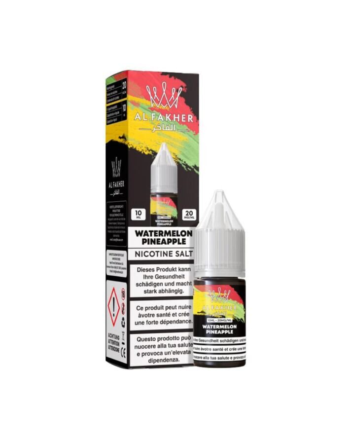 Al Fakher Liquid Watermelon Pineapple 10 ml 20 mg Nikotinsalz – Flasche und Verpackung