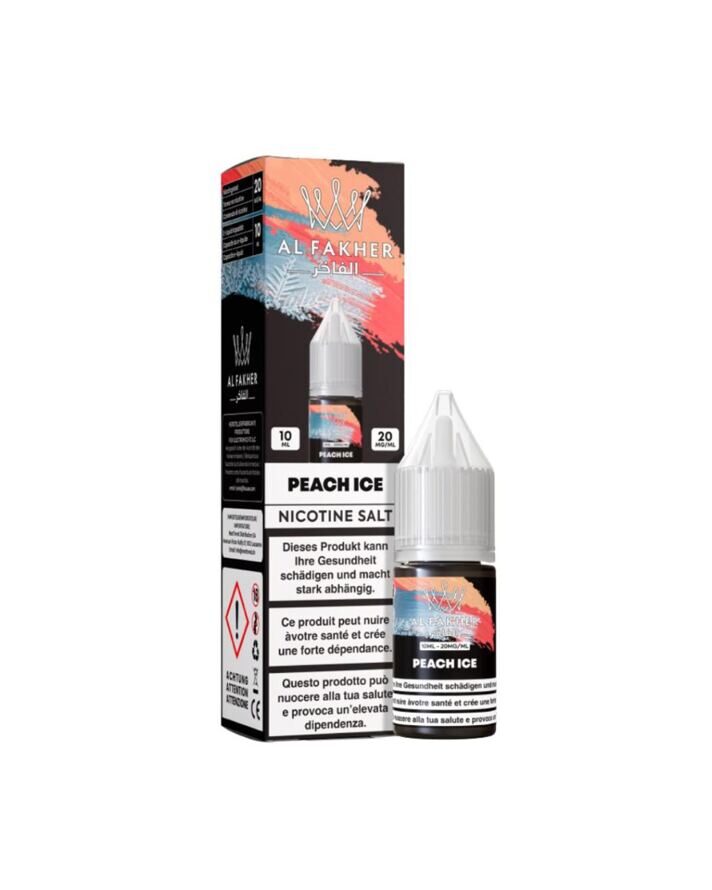 Al Fakher Liquid Peach Ice 10 ml 20 mg Nikotinsalz – Flasche und Verpackung