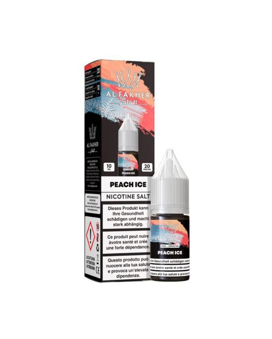 Al Fakher Liquid Peach Ice 10 ml 20 mg Nikotinsalz – Flasche und Verpackung