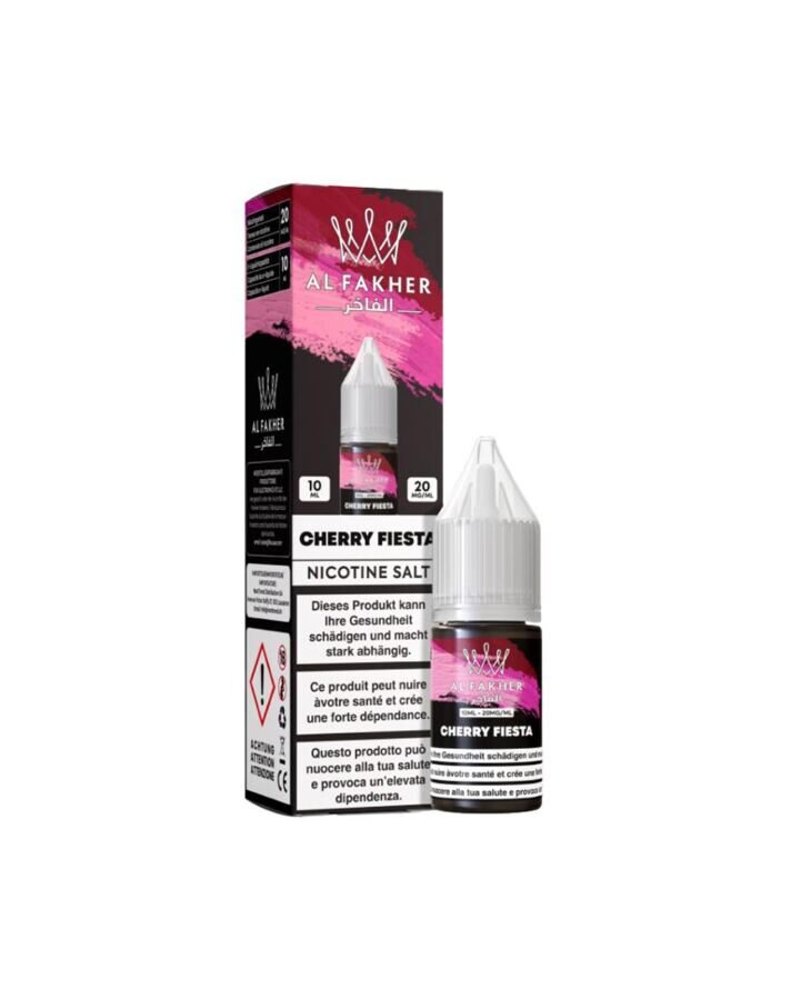 Al Fakher Liquid Cherry Fiesta 10 ml 20 mg Nikotinsalz – Flasche und Verpackung