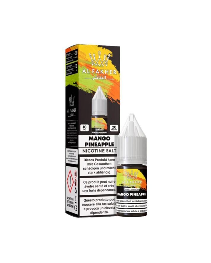 Al Fakher Liquid Mango Pineapple 10 ml 20 mg Nikotinsalz – Flasche und Verpackung
