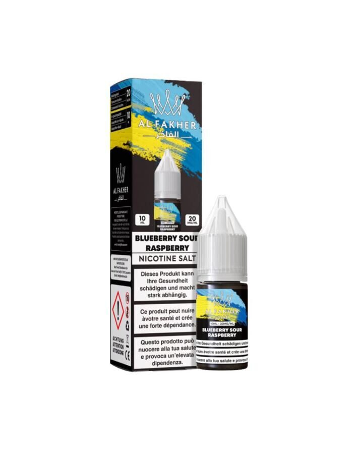 Al Fakher Liquid Blueberry Sour Raspberry 10 ml 20 mg Nikotinsalz – Flasche und Verpackung
