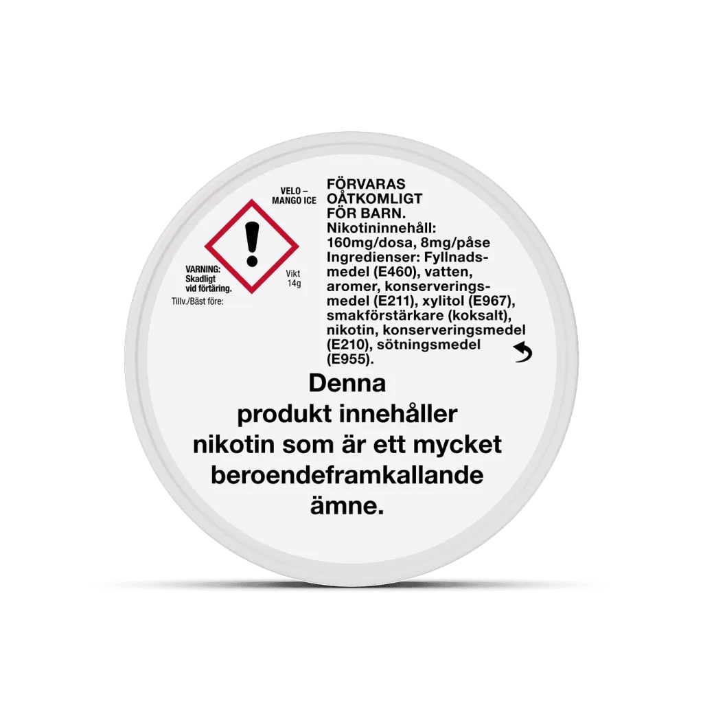 VELO Mango Ice 8 mg – 20 Beutel – VELO Dose Vorderansicht