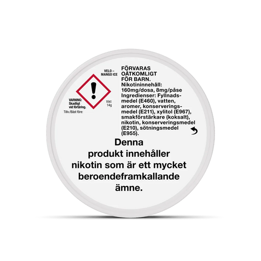 VELO Mango Ice 8 mg – 20 Beutel – VELO Dose Vorderansicht