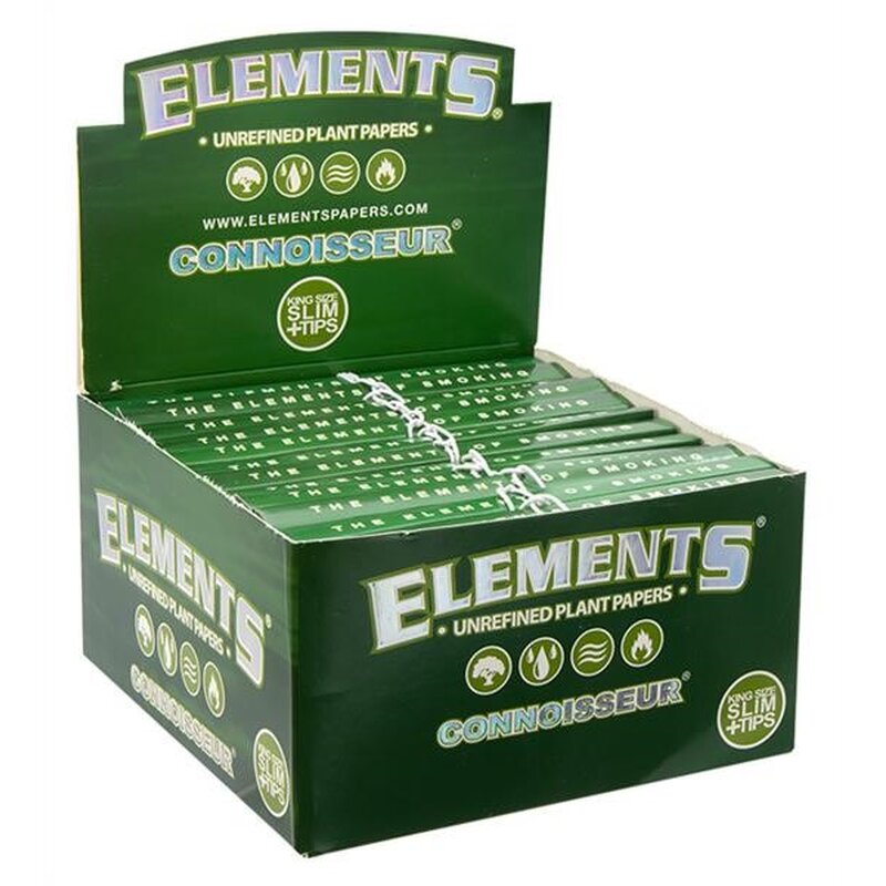 Elements King Size Slim Connoisseur Green Zigarettenpapier mit Tips, 24 x 33 Stück