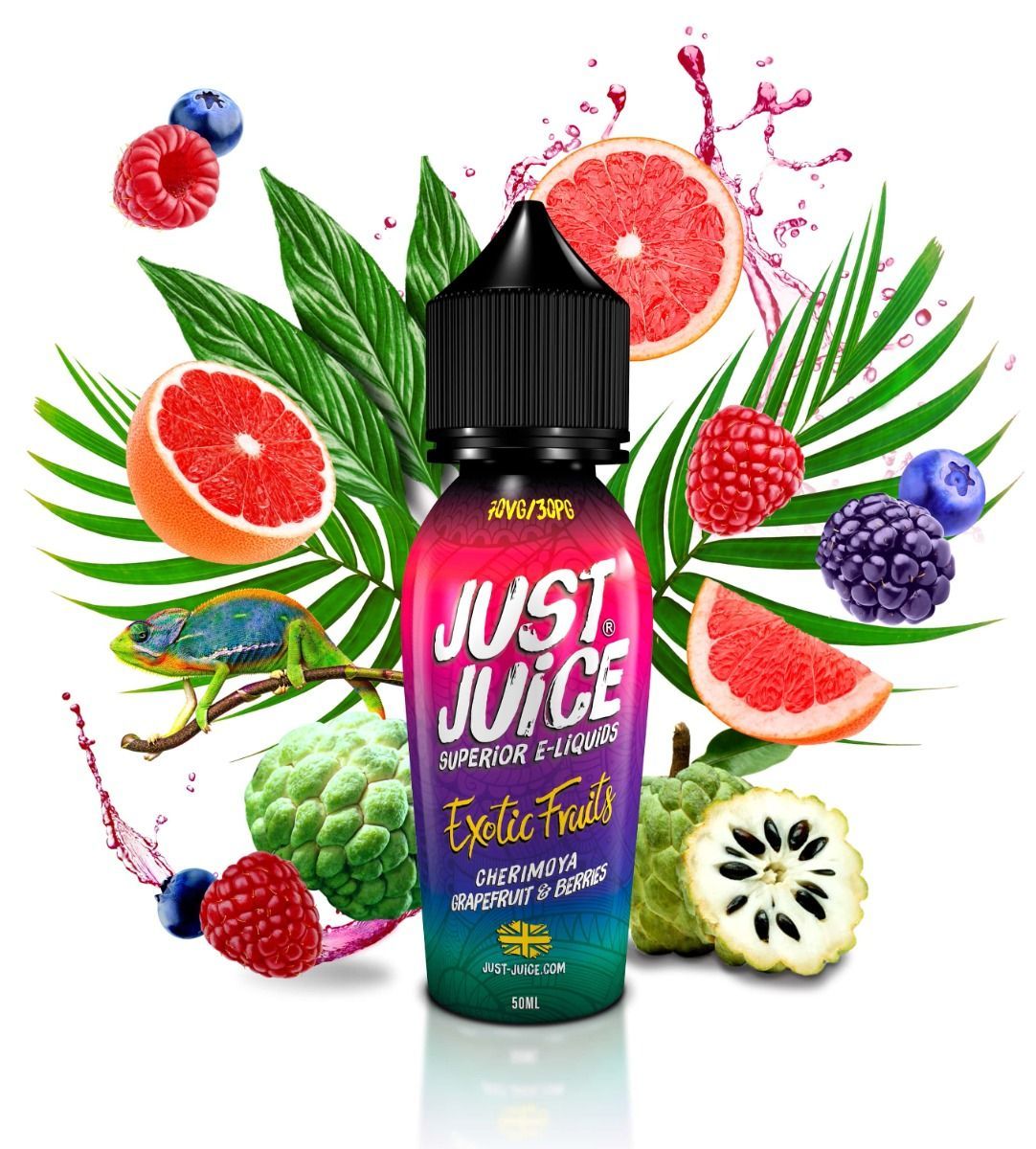Just Juice Exotic Fruits Cherimoya, Grapefruit & Berries - 50ml – 50ml Shortfill, Beeren Explosion Liquid