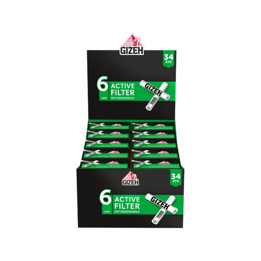 GIZEH ActiveFilter 6mm Black Aktivkohle-Drehfilter 10 x 34 Stück
