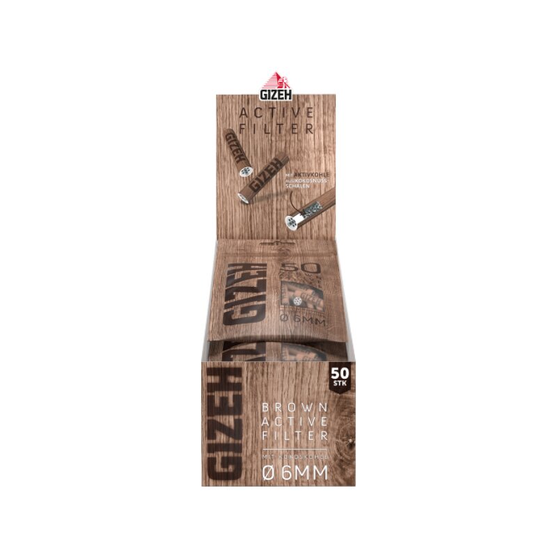 GIZEH ActiveFilter 6mm Brown Aktivkohle-Drehfilter 10 x 50 Stück