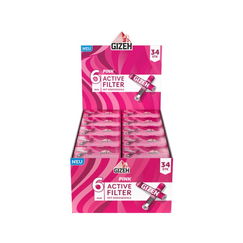Gizeh ActiveFilter 6mm Pink Aktivkohlefilter, 10 x 34 Stück Vorratsgebinde