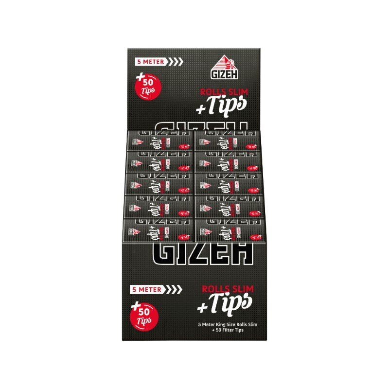 Gizeh Rolls Slim Black Endlospapier mit Tips, 20 Rollen à 5 m