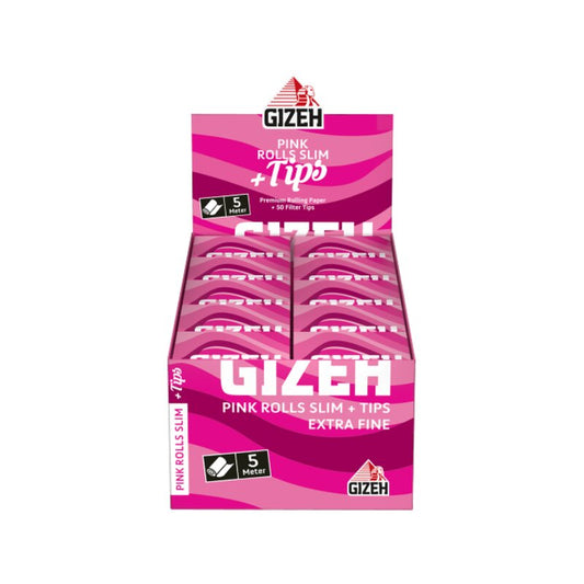 Gizeh Rolls Slim Pink Endlospapier mit Tips, 20 Rollen à 5 m