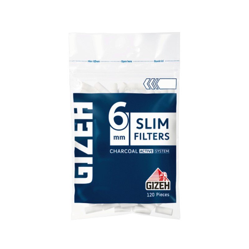 GIZEH Slim Filter Aktivkohle – 120 Stk – 120 Filter Packung, 6mm Filter