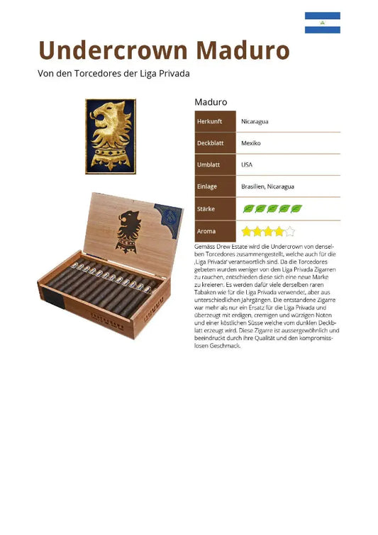 Drew Estate Undercrown Maduro – offene Kiste mit Zigarren, mexikanisches San-Andrés-Deckblatt