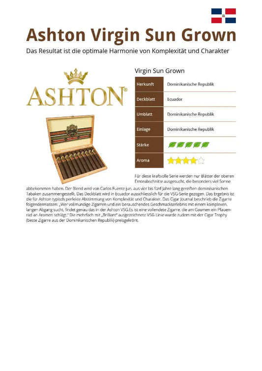Ashton Virgin Sun Grown Wizard – dickstes VSG-Format 56 x 152 mm, Kiste mit 37 Zigarren