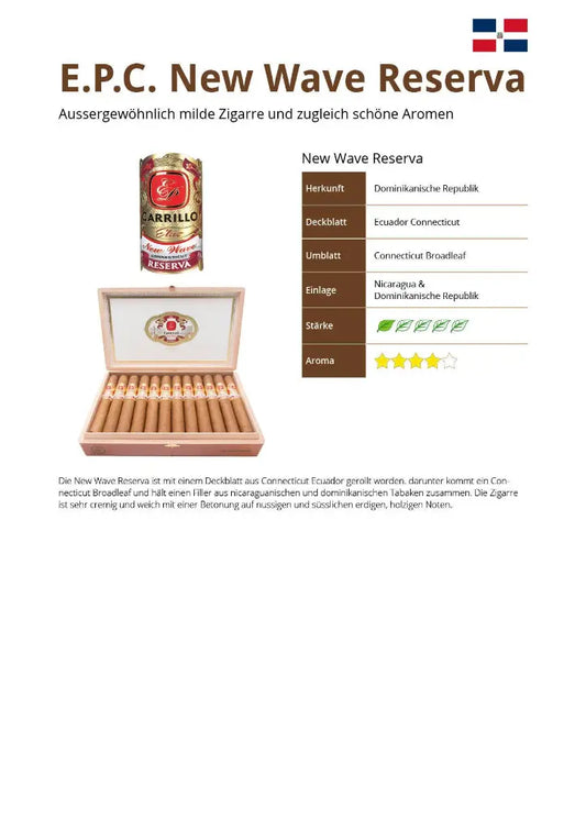 E.P. Carrillo New Wave Reserva Toro – 52 x 152 mm, Kiste mit 20 Zigarren