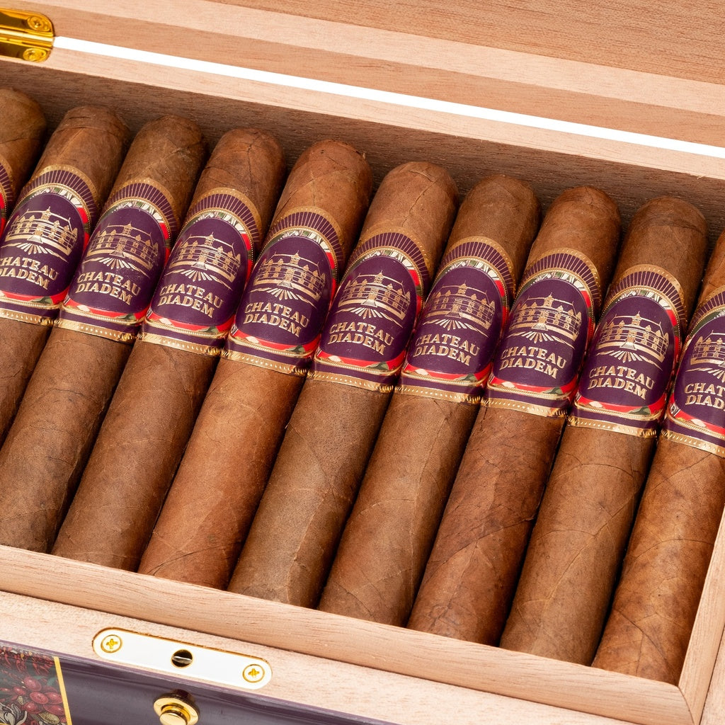 Chateau Diadem Splendor Robusto Extra – geöffnete Kiste mit Zigarren