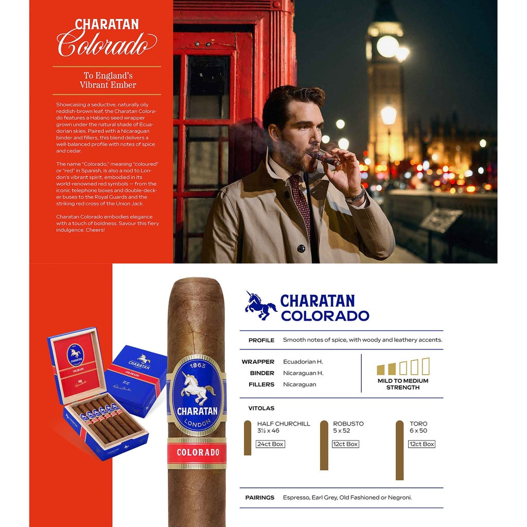 Charatan Colorado Toro – 50 x 152 mm, Kiste mit 12 Zigarren