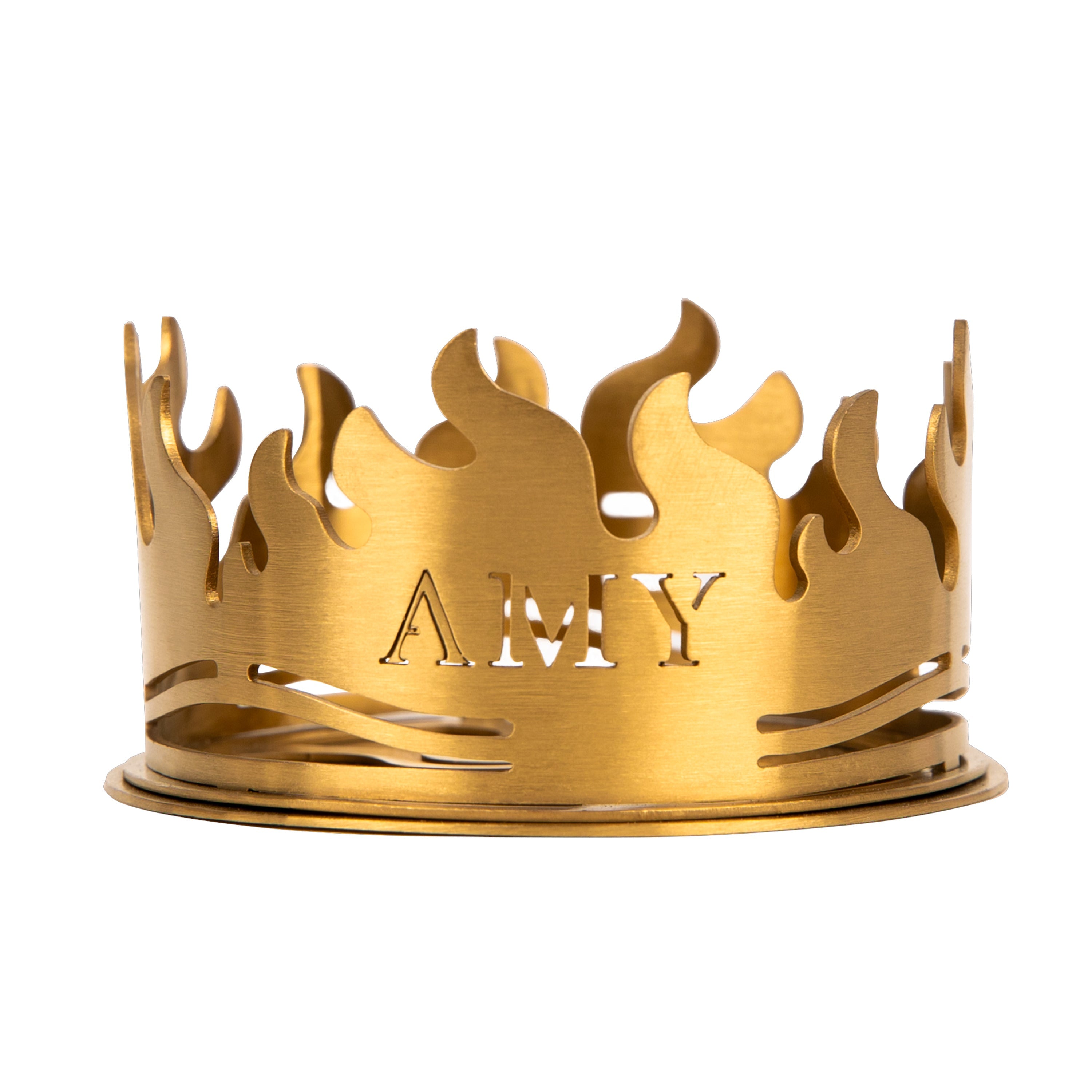 Amy Deluxe Fire Box in Gold mit Flammen-Design und AMY-Schriftzug