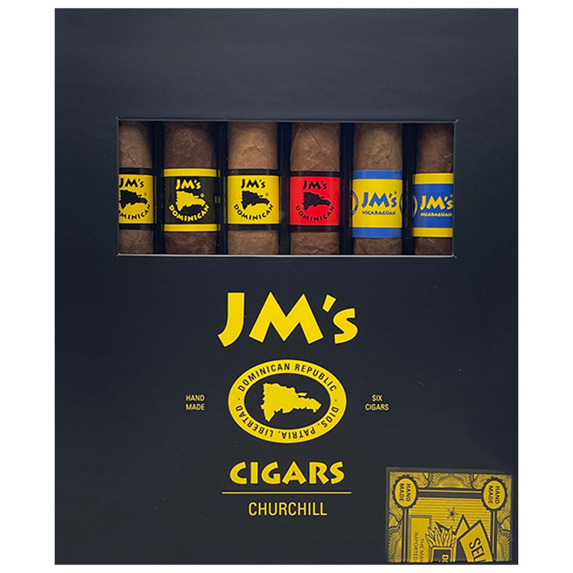 JM's Churchill Sampler mit sechs Churchill-Zigarren in der Verpackung