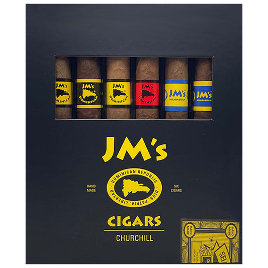 JM's Churchill Sampler mit sechs Churchill-Zigarren in der Verpackung