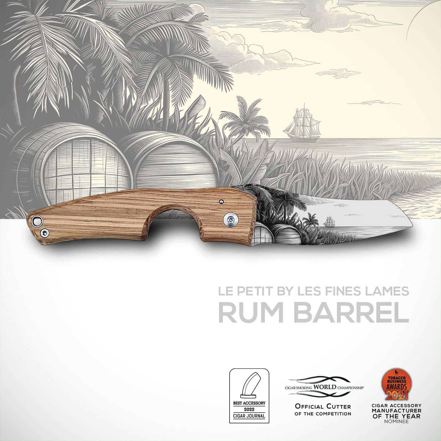 Les Fines Lames LE PETIT Barrel Zigarrenabschneider mit Fass-Thema