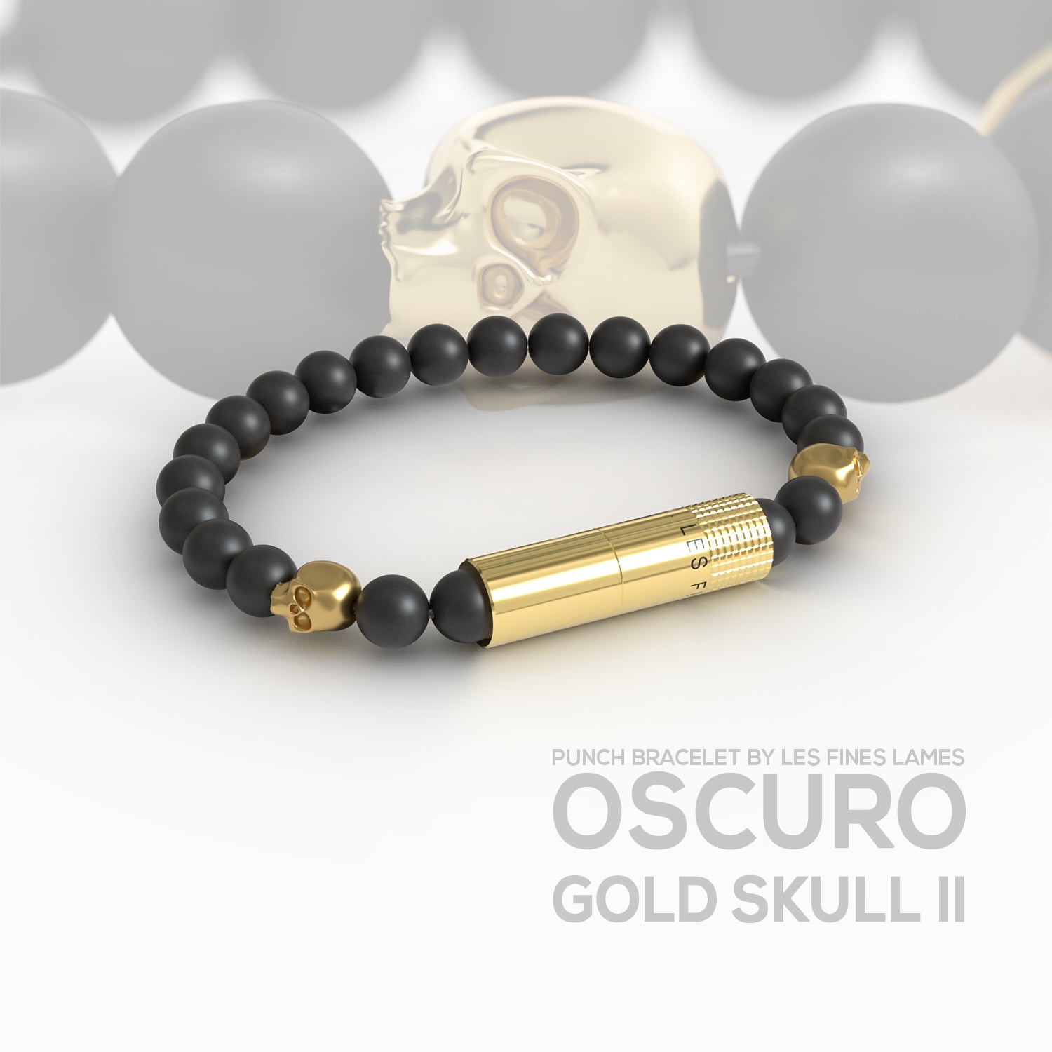 Les Fines Lames Punch Bracelet Elastique Oscuro Gold Skull II