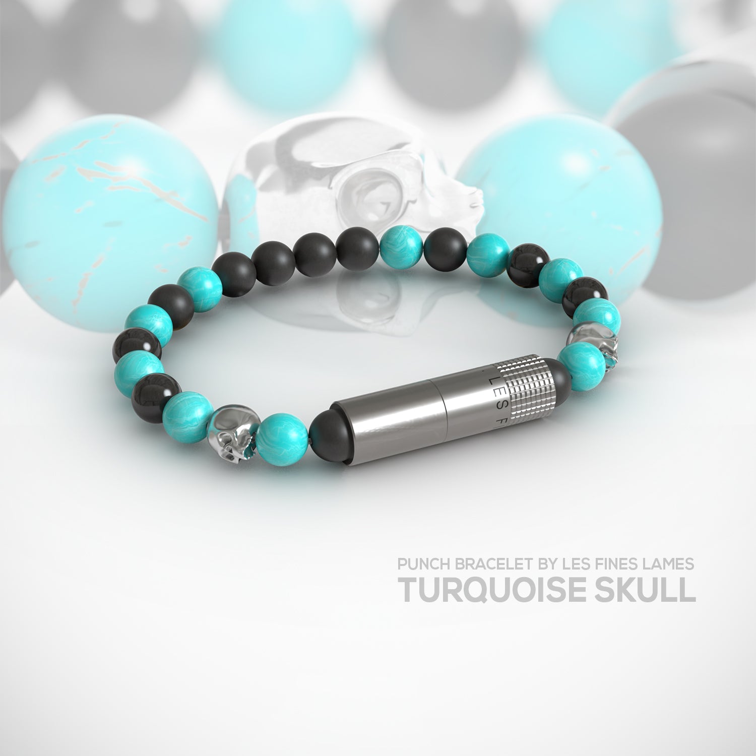 Les Fines Lames Punch Bracelet Elastique Turquoise Skull