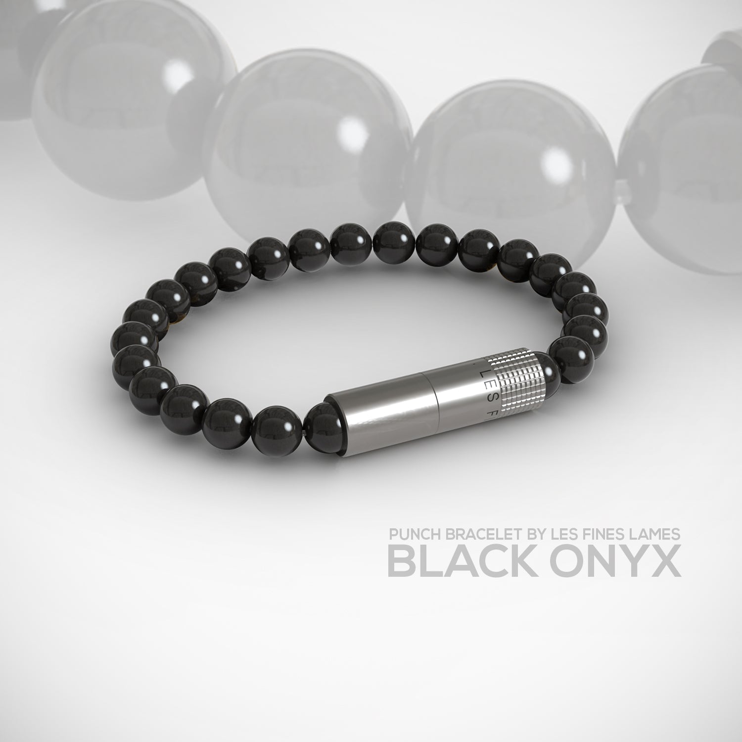 Les Fines Lames Punch Bracelet Elastique Onyx Noir 8mm