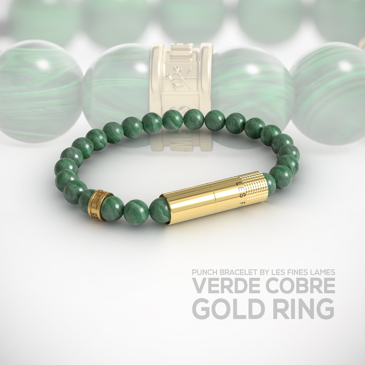 Les Fines Lames Punch Bracelet Elastique Verde Cobre Gold Ring